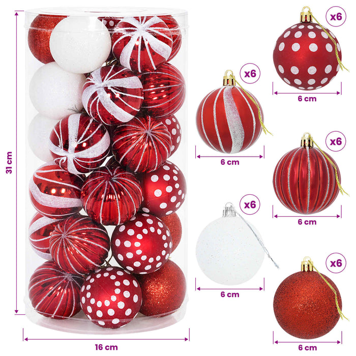 Set de globuri de Crăciun 30 buc. Roșu și Alb Ø 6 cm Plastic - WALTI WALTI