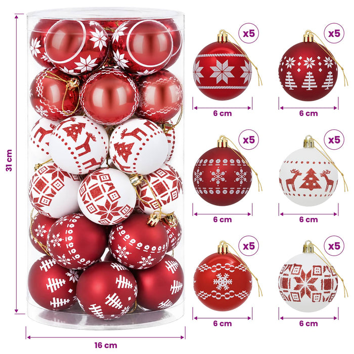 Set de globuri de Crăciun 30 buc. Roșu și Alb Ø 6 cm Plastic - WALTI WALTI