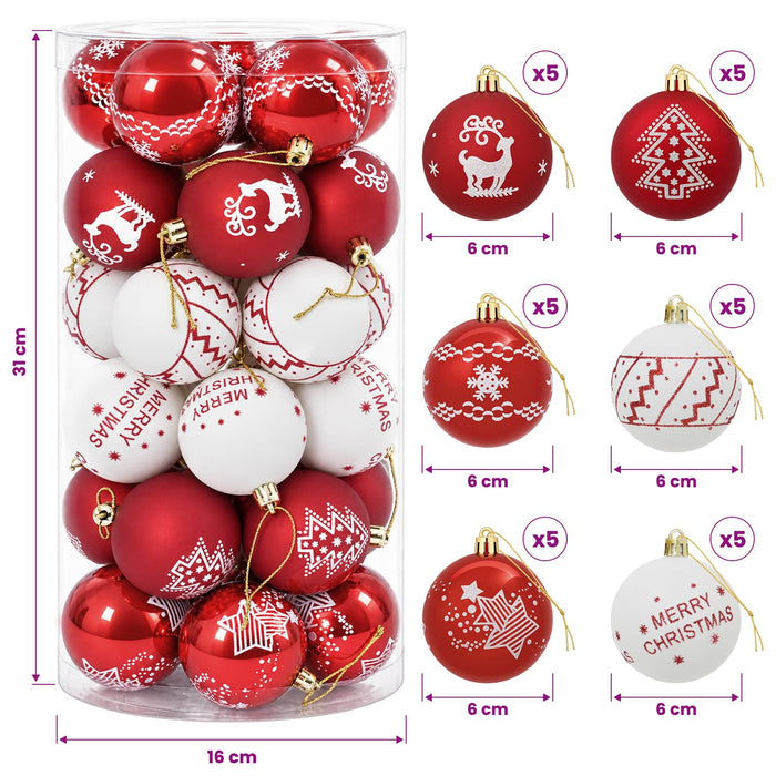 Set de globuri de Crăciun 30 buc. Roșu și Alb Ø 6 cm Plastic - WALTI WALTI