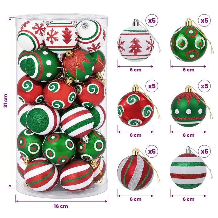 Set de globuri de Crăciun 30 buc. Alb, roșu și verde Ø 6 cm WALTI