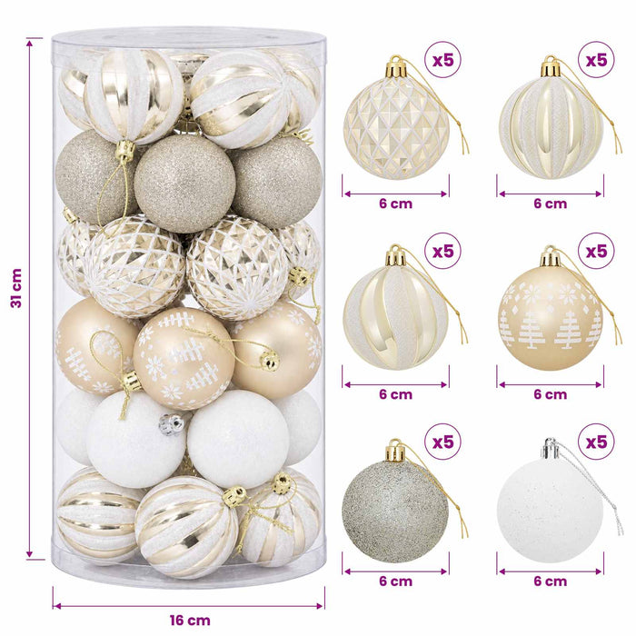 Set de globuri de Crăciun 30 buc. Auriu și alb Ø 6 cm Plastic WALTI