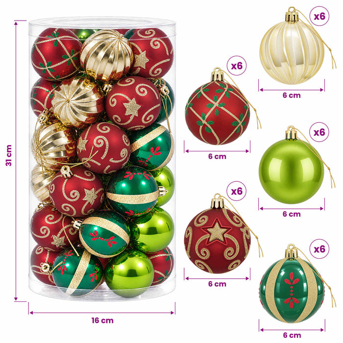 Set de globuri de Crăciun 30 buc. Roșu, verde și auriu Ø 6 cm WALTI
