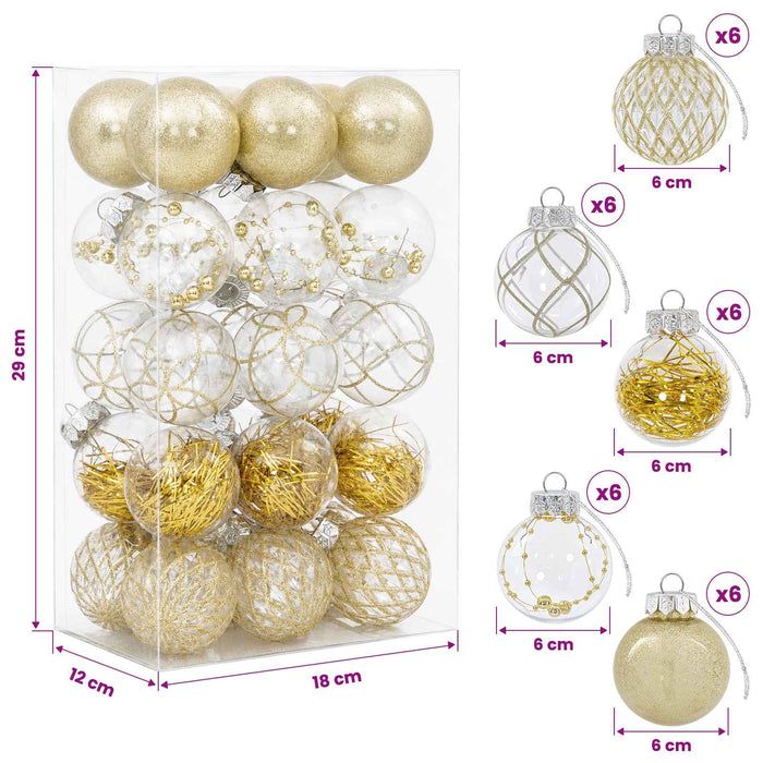 Set de globuri de Crăciun 30 buc. Auriu Ø 6 cm PET - WALTI WALTI