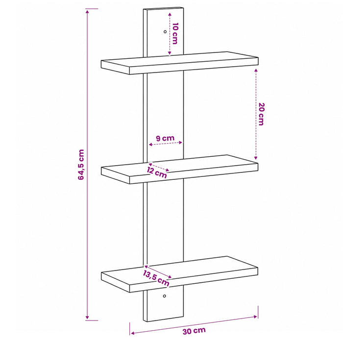Raft de perete Stejar Sonoma 30 x 13.5 x 64.5 cm Lemn prelucrat WALTI
