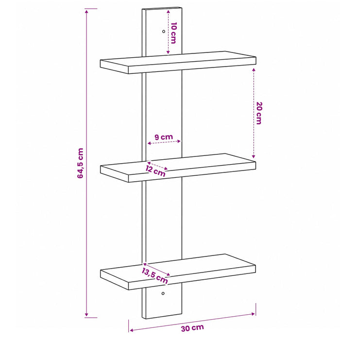 Raft de perete Gri Beton 30 x 13.5 x 64.5 cm Lemn prelucrat WALTI