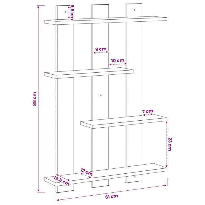 Raft de perete Alb 61 x 13,5 x 88 cm Lemn prelucrat WALTI