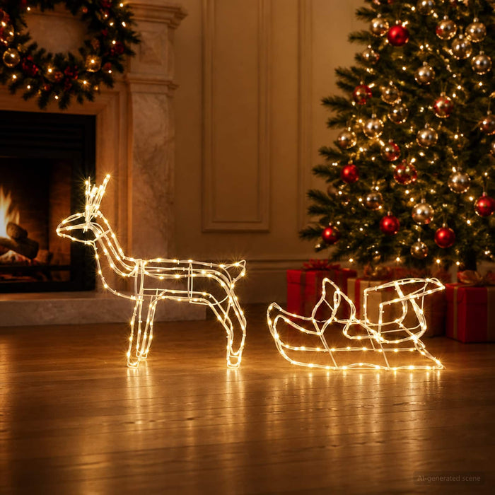 Decorațiune de Crăciun cu reni și sanie LOVIISA 240 LED-uri WALTI