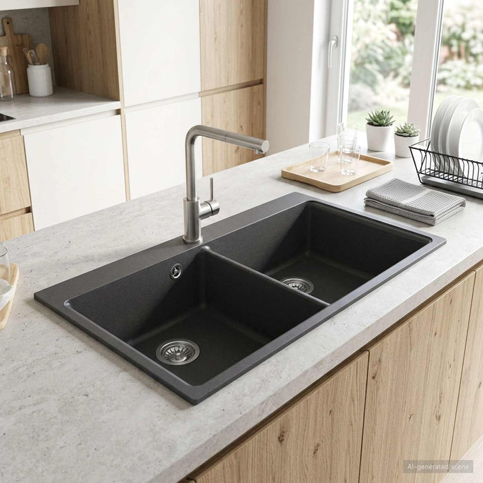 Chiuvetă de bucătărie cu bazin dublu Granite 86 x 51 x 30 cm WALTI