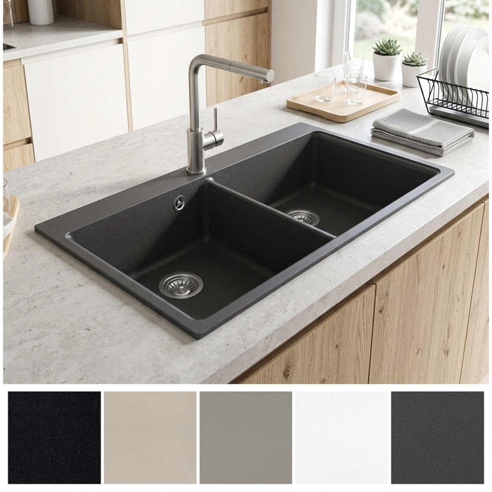 Chiuvetă de bucătărie cu bazin dublu Granite 86 x 51 x 30 cm WALTI