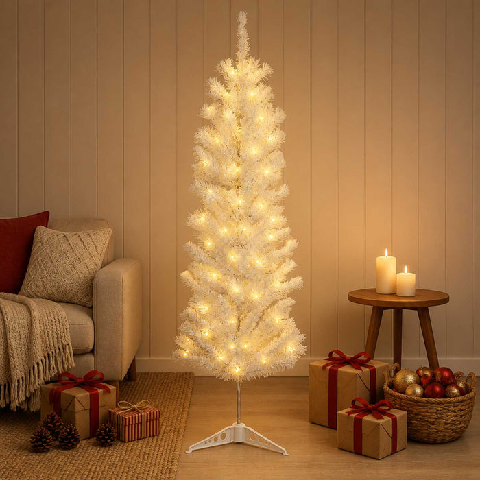 Copac Artificial Slăb de Crăciun 150 cm 150 LED-uri Alb cald WALTI