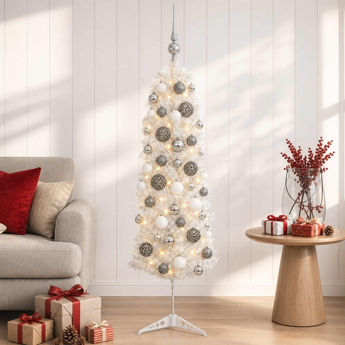 Brad de Crăciun artificial îngust cu globuri 120 cm 150 LED-uri WALTI