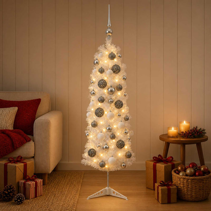 Brad de Crăciun artificial îngust cu globuri 150 cm 150 LED-uri WALTI