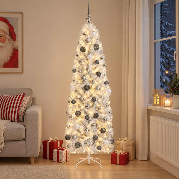 Brad de Crăciun artificial îngust cu globuri 210 cm 300 LED-uri - WALTI WALTI