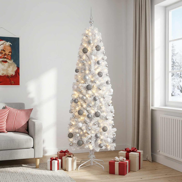 Brad de Crăciun artificial îngust cu globuri 210 cm 300 LED-uri - WALTI WALTI