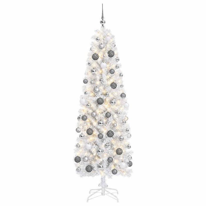 Brad de Crăciun artificial îngust cu globuri 210 cm 300 LED-uri - WALTI WALTI