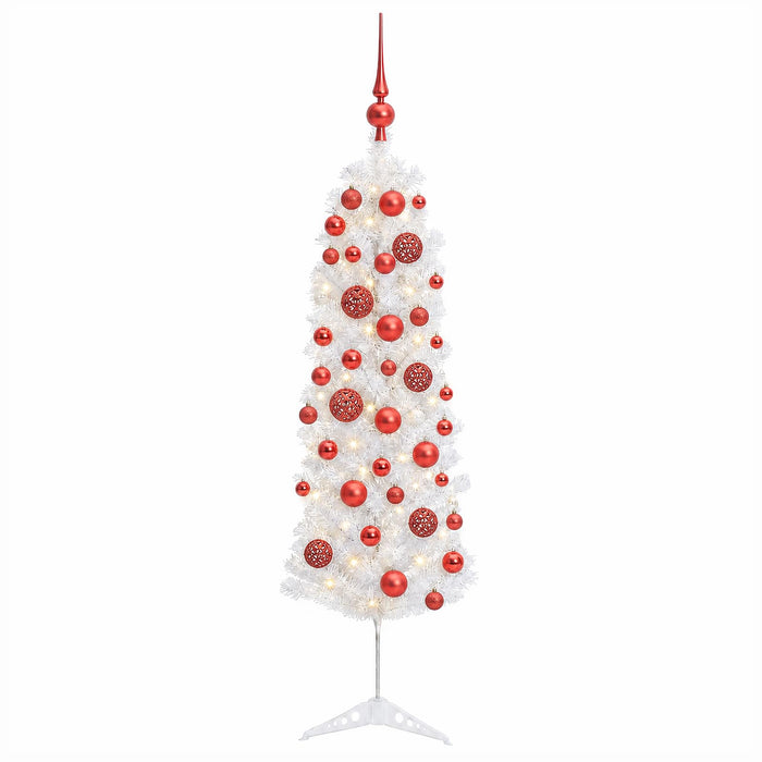 Brad de Crăciun artificial îngust cu globuri 150 cm 150 LED-uri - WALTI WALTI