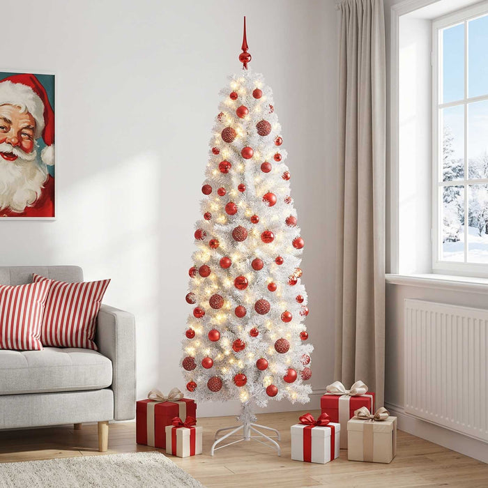Brad de Crăciun artificial îngust cu globuri 240 cm 300 LED-uri - WALTI WALTI