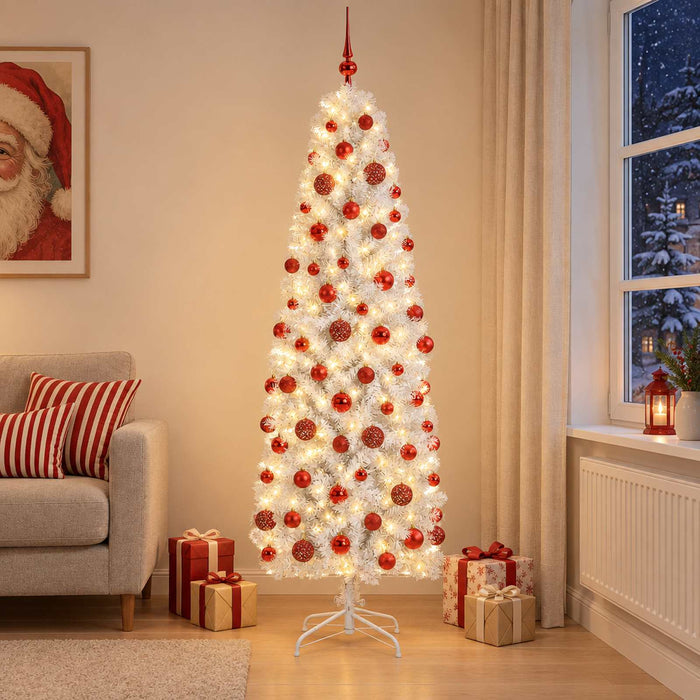 Brad de Crăciun artificial îngust cu globuri 210 cm 300 LED-uri - WALTI WALTI