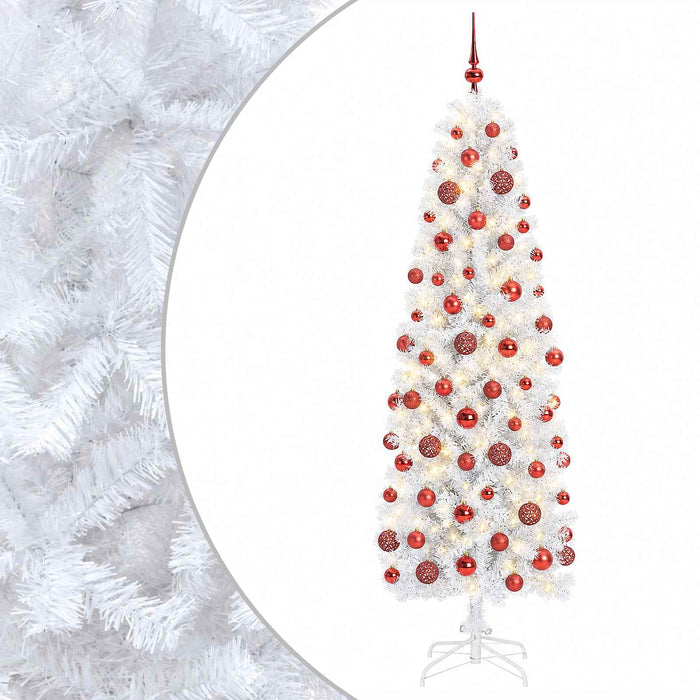 Brad de Crăciun artificial îngust cu globuri 180 cm 300 LED-uri - WALTI WALTI