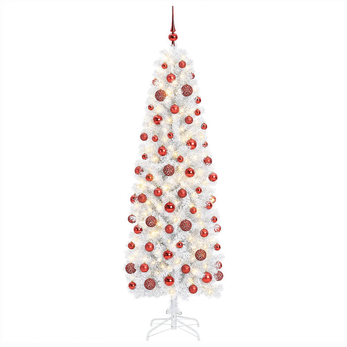 Brad de Crăciun artificial îngust cu globuri 180 cm 300 LED-uri - WALTI WALTI