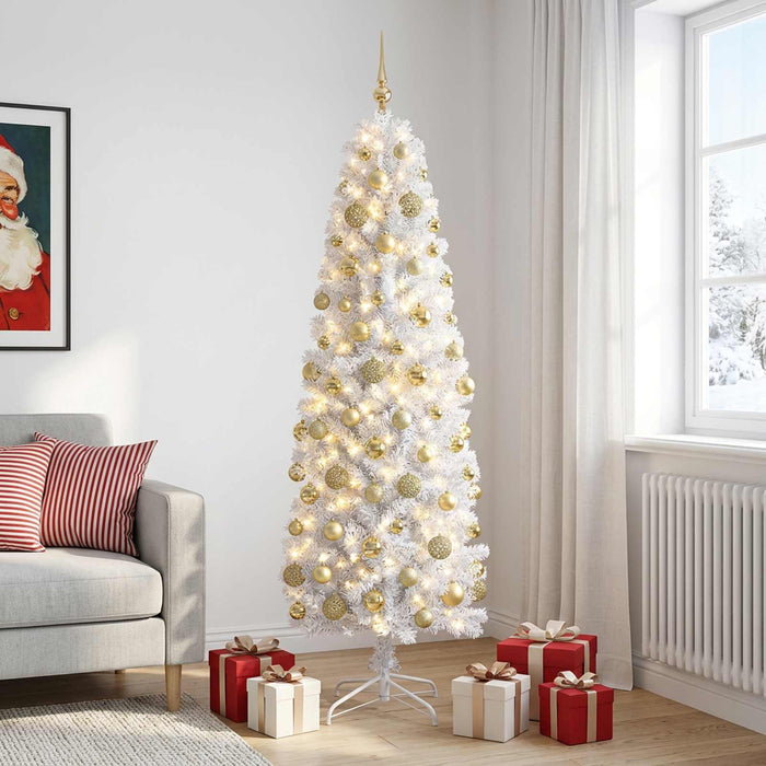Brad de Crăciun artificial îngust cu globuri 210 cm 300 LED-uri - WALTI WALTI