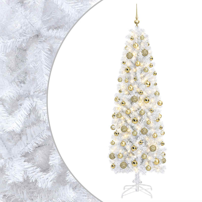 Brad de Crăciun artificial îngust cu globuri 210 cm 300 LED-uri - WALTI WALTI