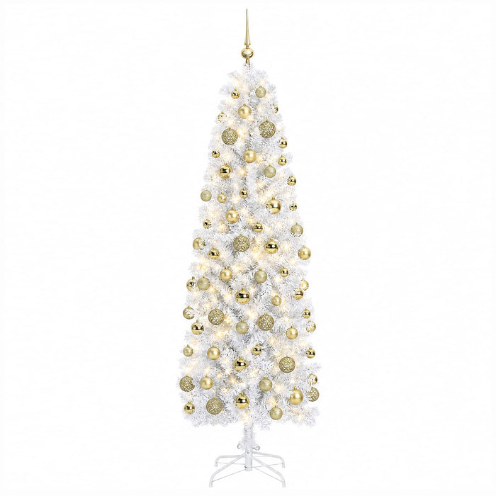 Brad de Crăciun artificial îngust cu globuri 210 cm 300 LED-uri - WALTI WALTI