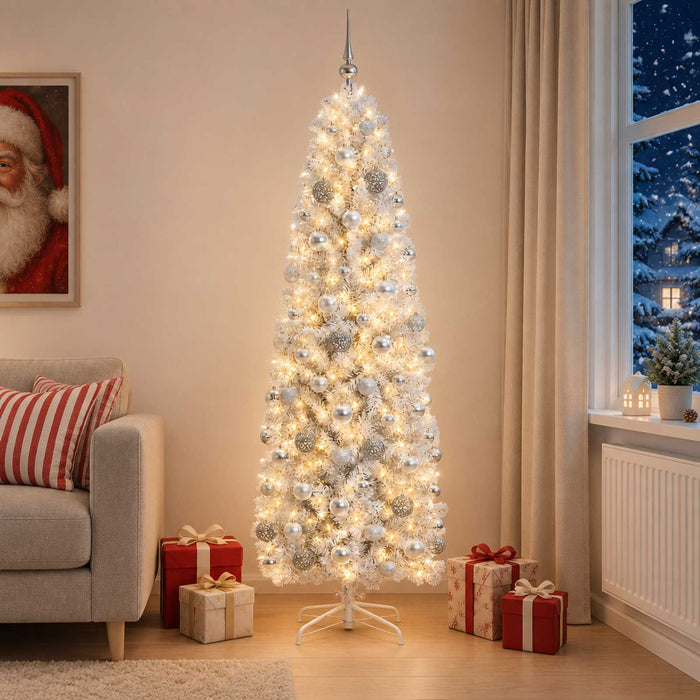 Brad de Crăciun artificial îngust cu globuri 210 cm 300 LED-uri - WALTI WALTI