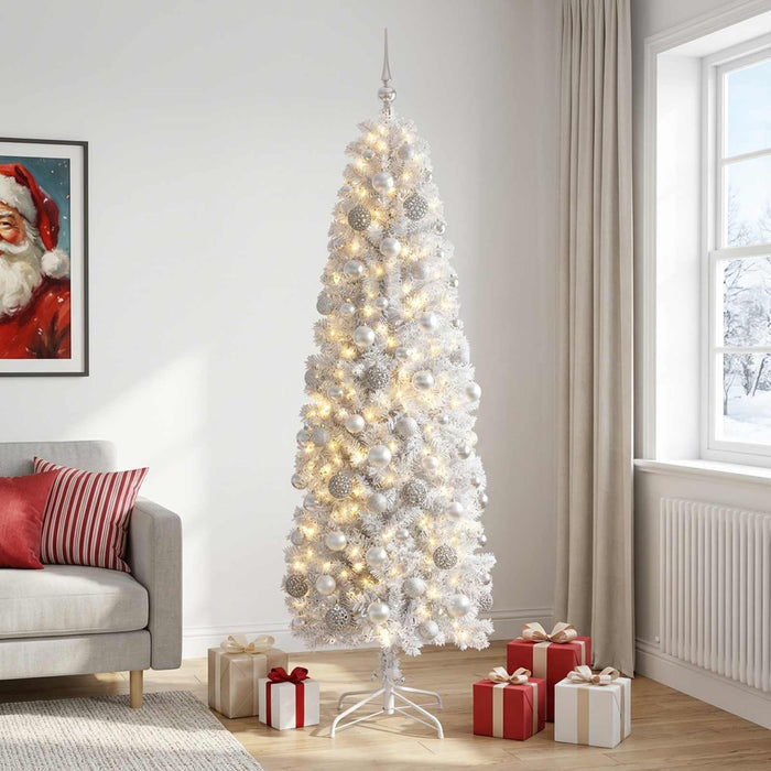 Brad de Crăciun artificial îngust cu globuri 240 cm 300 LED-uri - WALTI WALTI