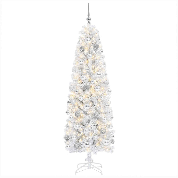 Brad de Crăciun artificial îngust cu globuri 180 cm 300 LED-uri - WALTI WALTI