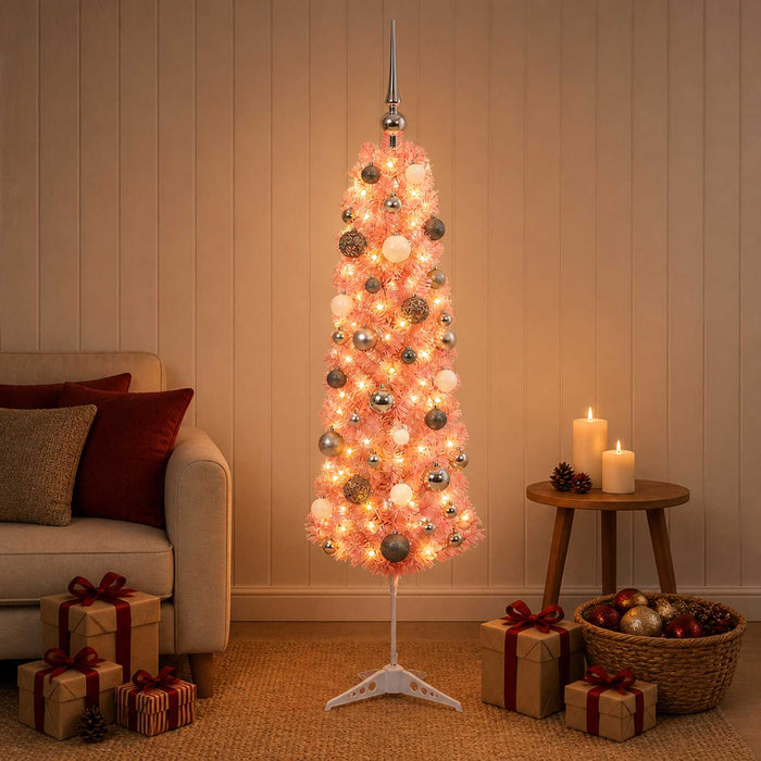 Brad de Crăciun artificial îngust cu globuri 150 cm 150 LED-uri WALTI