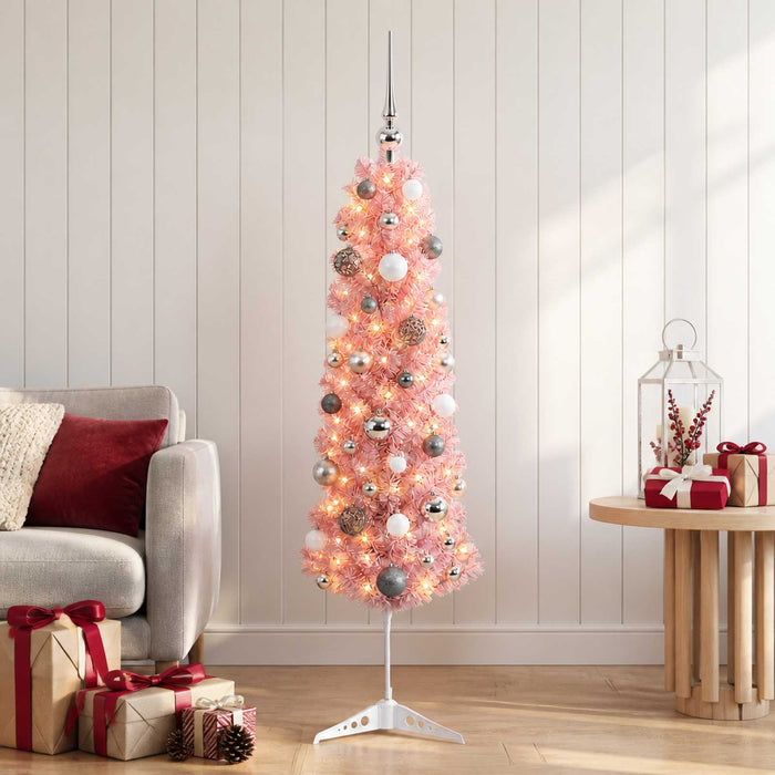 Brad de Crăciun artificial îngust cu globuri 150 cm 150 LED-uri WALTI