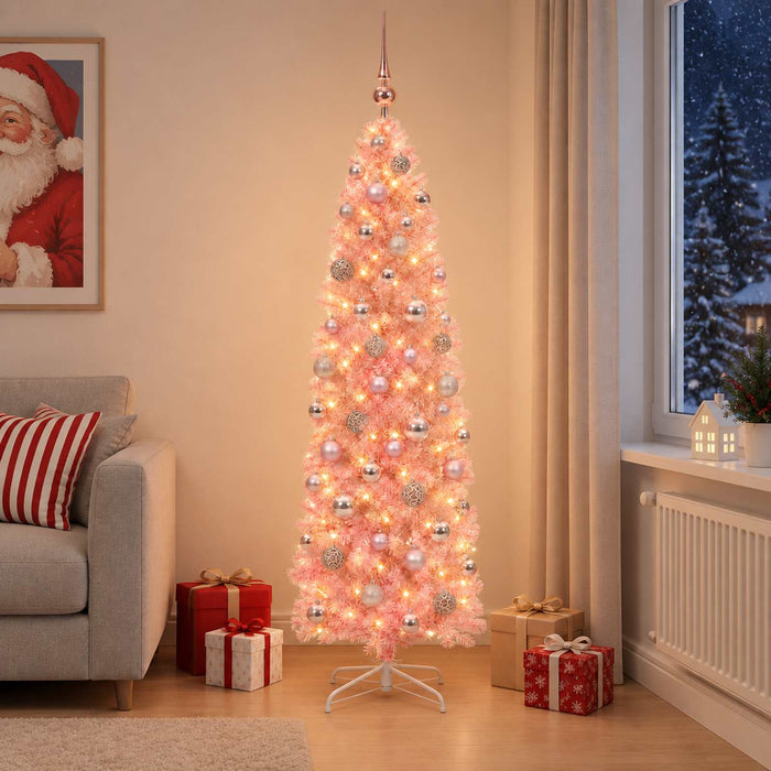 Brad de Crăciun artificial îngust cu globuri 180 cm 300 LED-uri WALTI