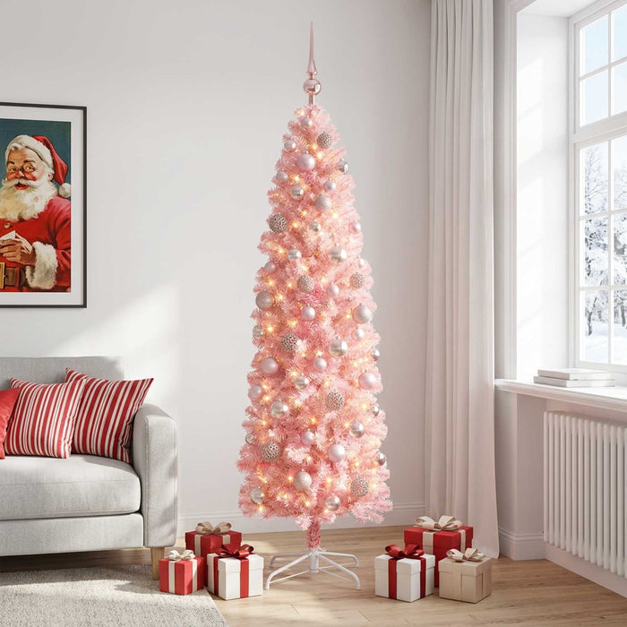 Brad de Crăciun artificial îngust cu globuri 180 cm 300 LED-uri WALTI