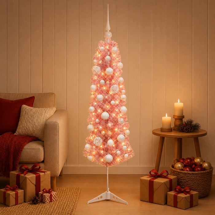Brad de Crăciun artificial îngust cu globuri 150 cm 150 LED-uri WALTI