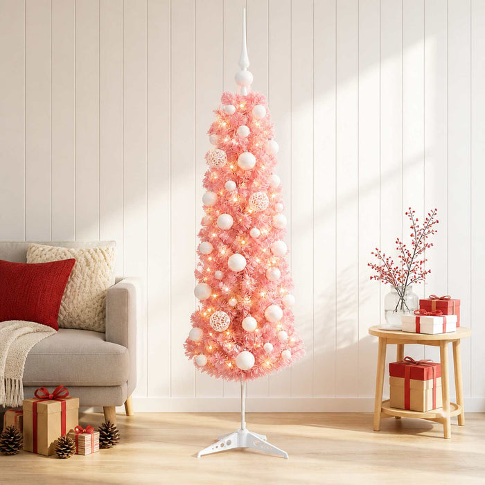 Brad de Crăciun artificial îngust cu globuri 150 cm 150 LED-uri WALTI