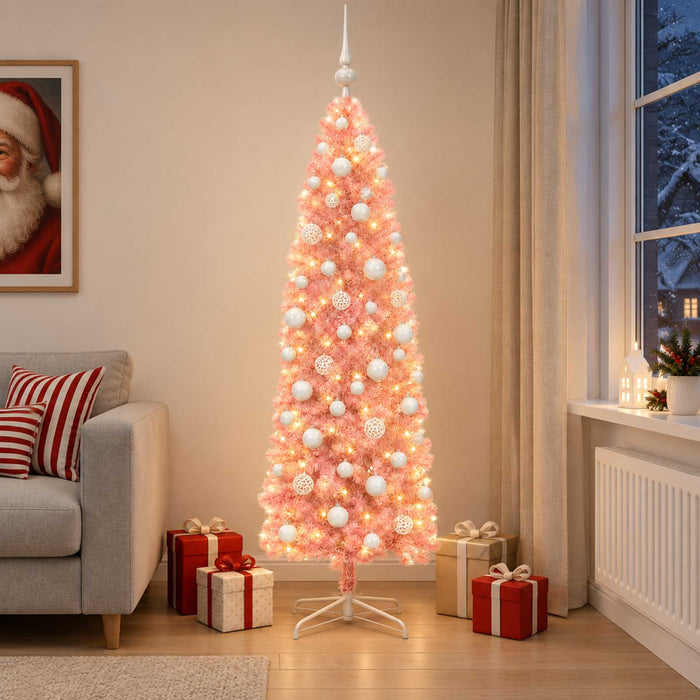 Brad de Crăciun artificial îngust cu globuri 180 cm 300 LED-uri WALTI