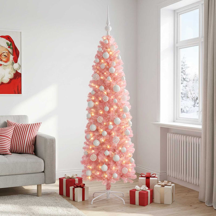 Brad de Crăciun artificial îngust cu globuri 180 cm 300 LED-uri WALTI