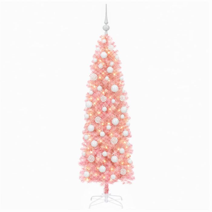 Brad de Crăciun artificial îngust cu globuri 180 cm 300 LED-uri WALTI