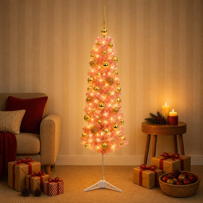Brad de Crăciun artificial îngust cu globuri 150 cm 150 LED-uri WALTI