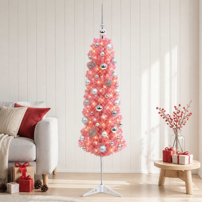 Brad de Crăciun artificial îngust cu globuri 150 cm 150 LED-uri WALTI