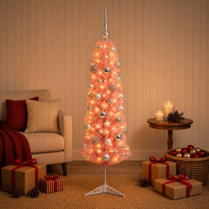 Brad de Crăciun artificial îngust cu globuri 150 cm 150 LED-uri WALTI
