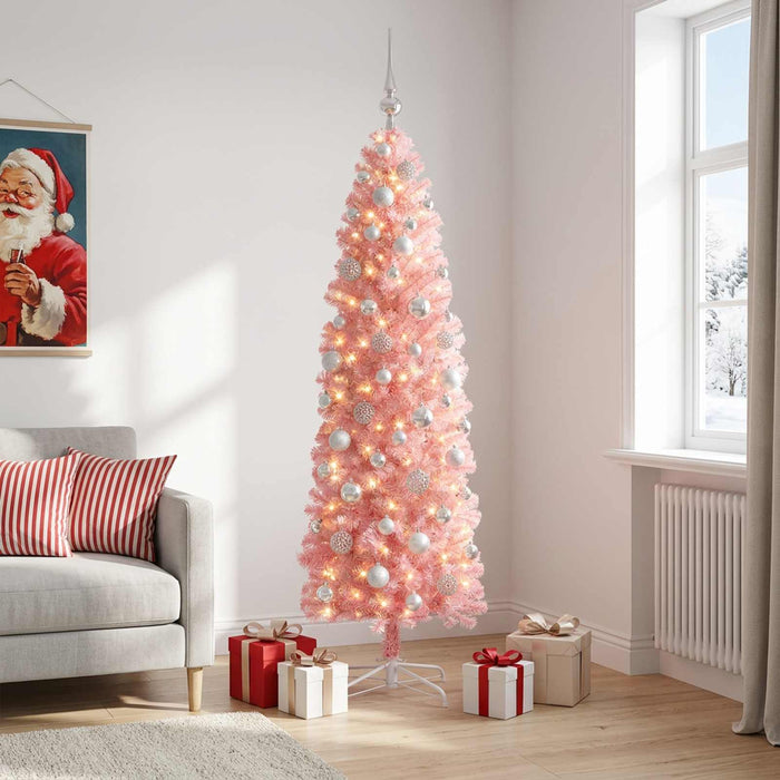 Brad de Crăciun artificial îngust cu globuri 180 cm 300 LED-uri - WALTI WALTI