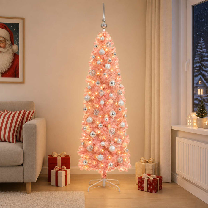 Brad de Crăciun artificial îngust cu globuri 180 cm 300 LED-uri - WALTI WALTI