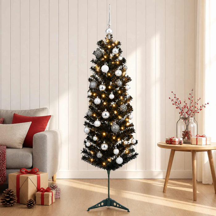 Brad de Crăciun artificial îngust cu globuri 120 cm 150 LED-uri - WALTI WALTI