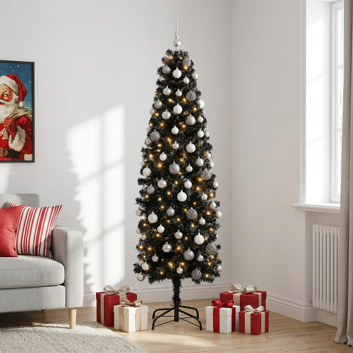 Brad de Crăciun artificial îngust cu globuri 210 cm 300 LED-uri - WALTI WALTI
