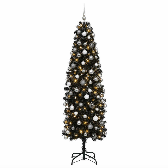 Brad de Crăciun artificial îngust cu globuri 210 cm 300 LED-uri - WALTI WALTI