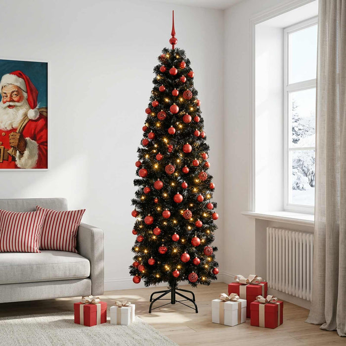 Brad de Crăciun artificial îngust cu globuri 180 cm 300 LED-uri - WALTI WALTI