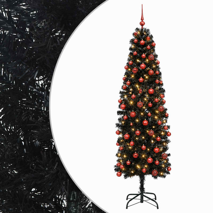 Brad de Crăciun artificial îngust cu globuri 180 cm 300 LED-uri - WALTI WALTI