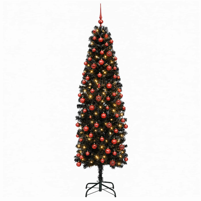 Brad de Crăciun artificial îngust cu globuri 210 cm 300 LED-uri - WALTI WALTI
